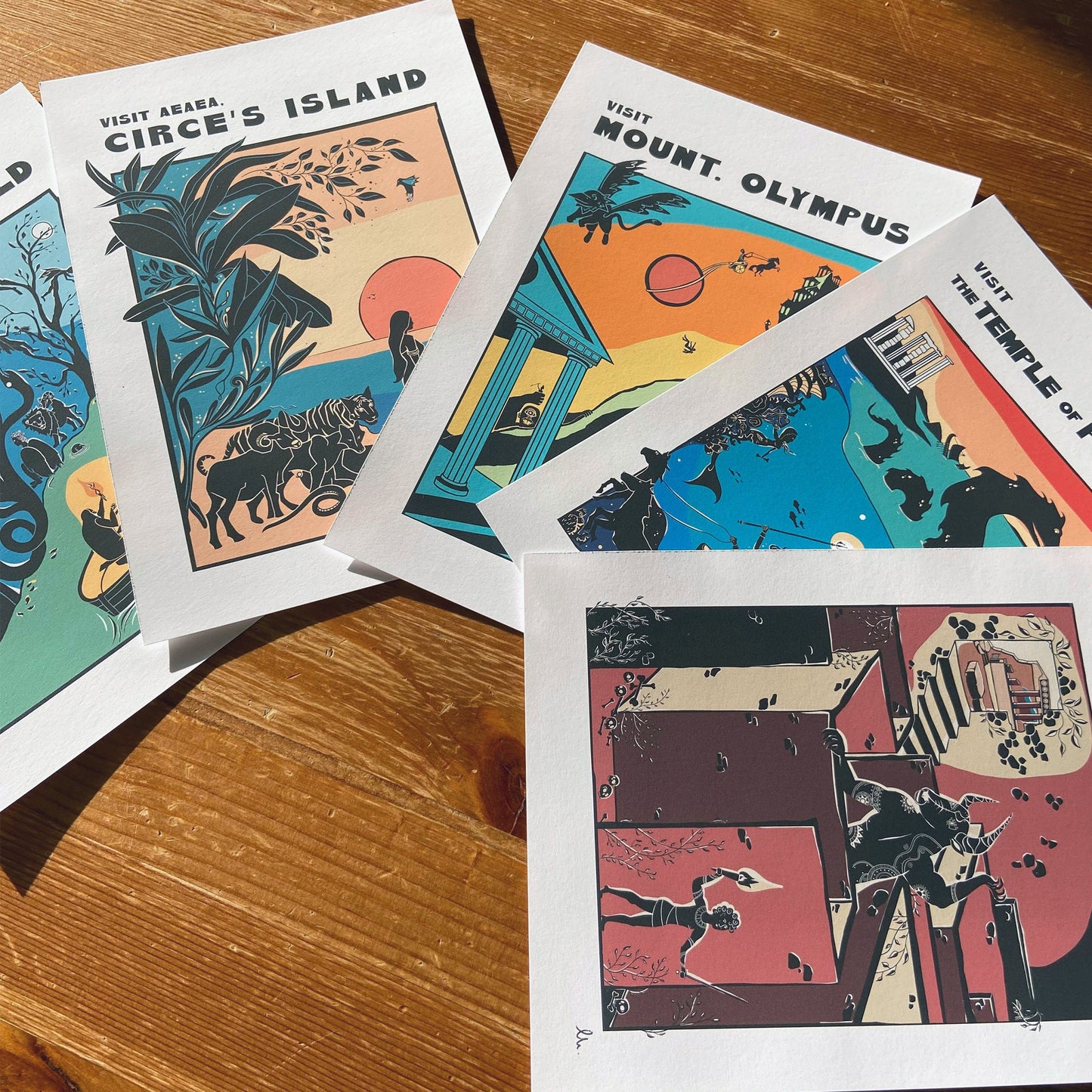 Selection of A5 handmade mythology travel prints.